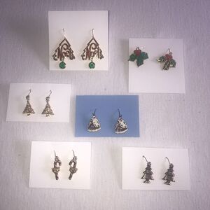 Lot 6 Pairs Earrings Christmas Holiday Noel Holly Tree Candy Cane Gingerbread